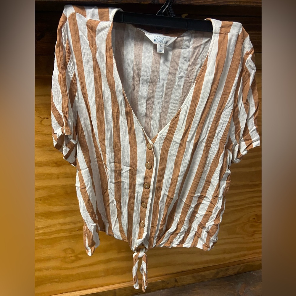 Market & Spruce Brown and White Striped Blouse